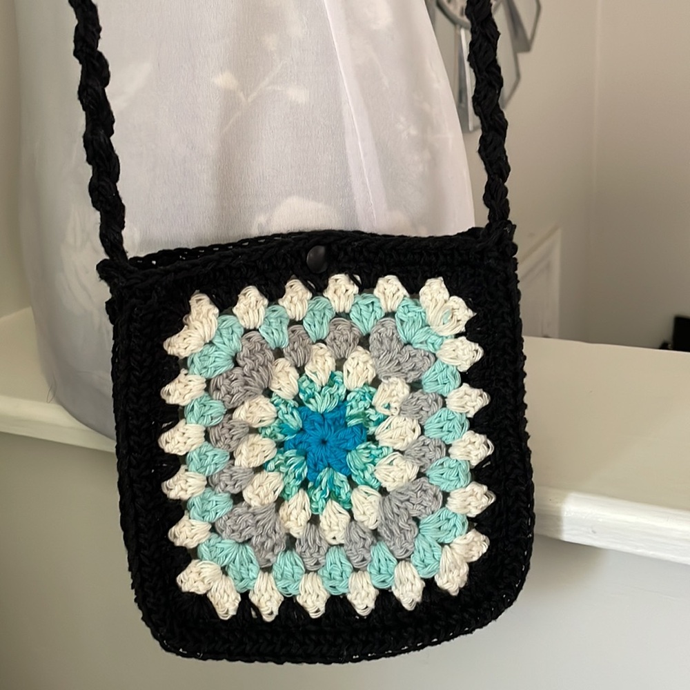 Hand Crochet Shoulder Bag Crossbody Bag Crochet Granny Square BOHO - 100% Cotton - Picture 4 of 16